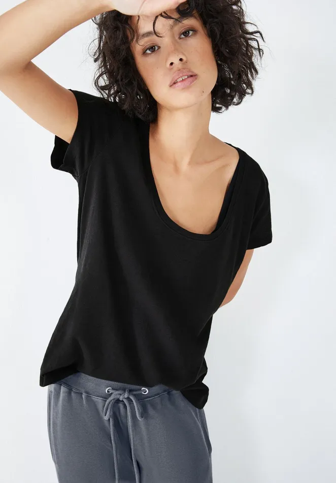 Tops and TShirts Women Hush Cotton Slub Scoop Tee Black