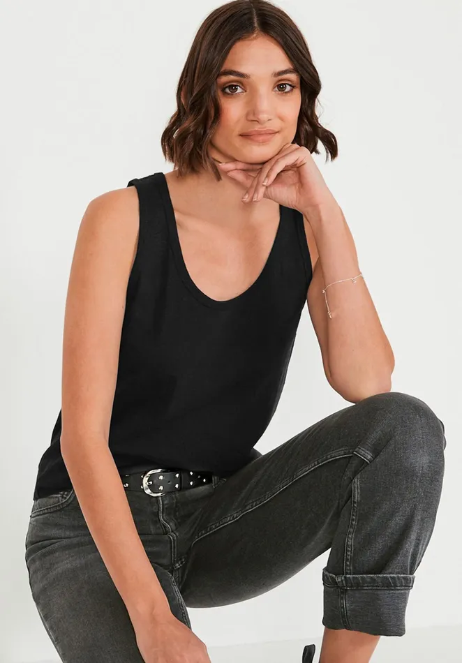 Tops and TShirts Women Hush Cotton Slub Tank Top Black