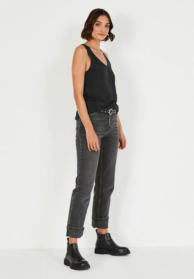 Tops and TShirts Women Hush Cotton Slub Tank Top Black