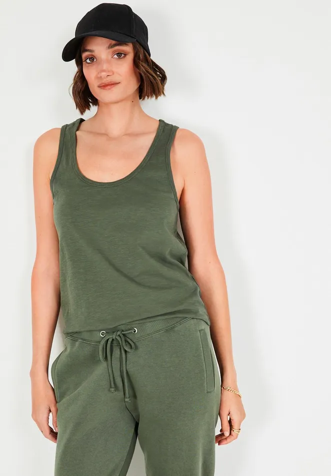 Tops and TShirts Women Hush Cotton Slub Tank Top Khaki