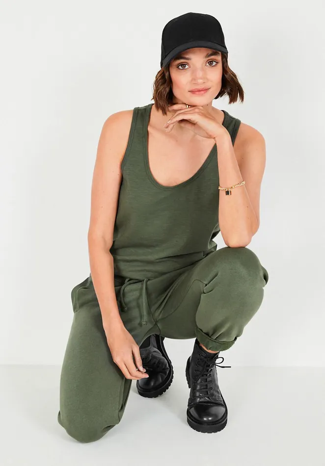 Tops and TShirts Women Hush Cotton Slub Tank Top Khaki