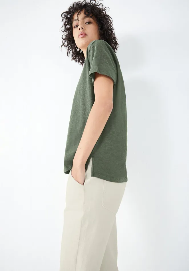 Tops and TShirts Women Hush Deep V Linen Blend Tee Khaki
