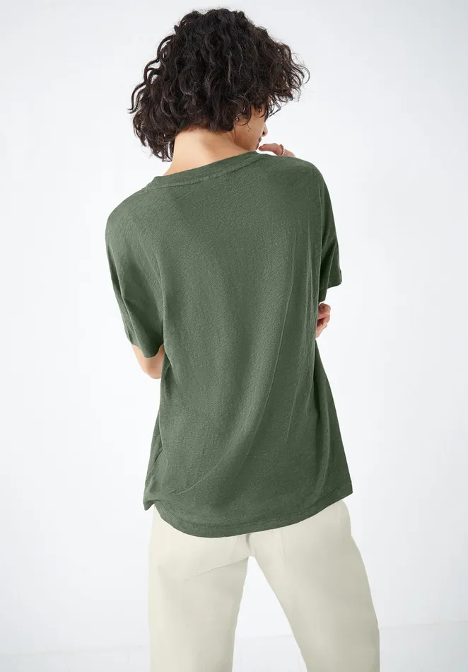 Tops and TShirts Women Hush Deep V Linen Blend Tee Khaki