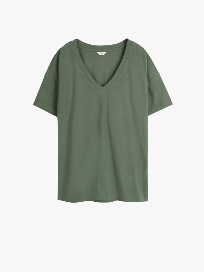 Tops and TShirts Women Hush Deep V Linen Blend Tee Khaki
