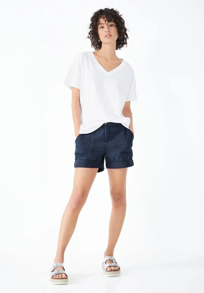 Tops and TShirts Women Hush Deep V Linen Blend Tee White