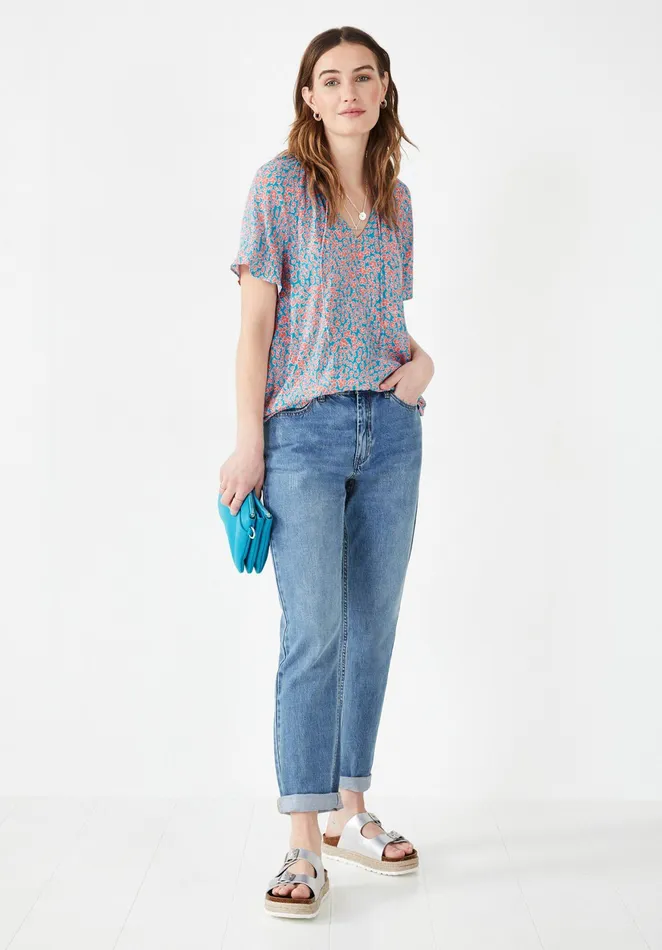 Tops and TShirts Women Hush Poppy Short Sleeved Top Leopard Floral Tealcoral