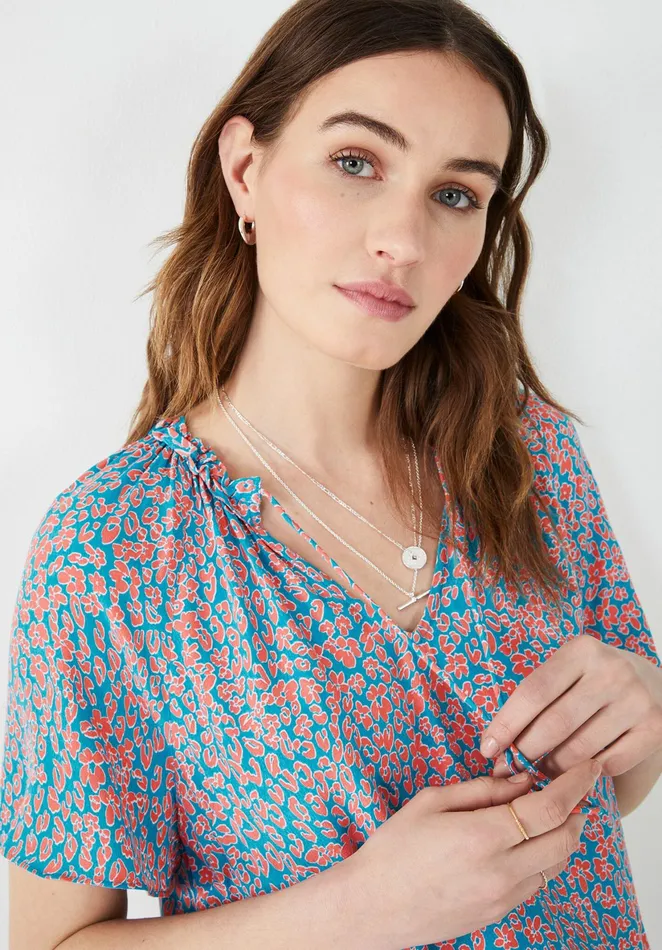 Tops and TShirts Women Hush Poppy Short Sleeved Top Leopard Floral Tealcoral