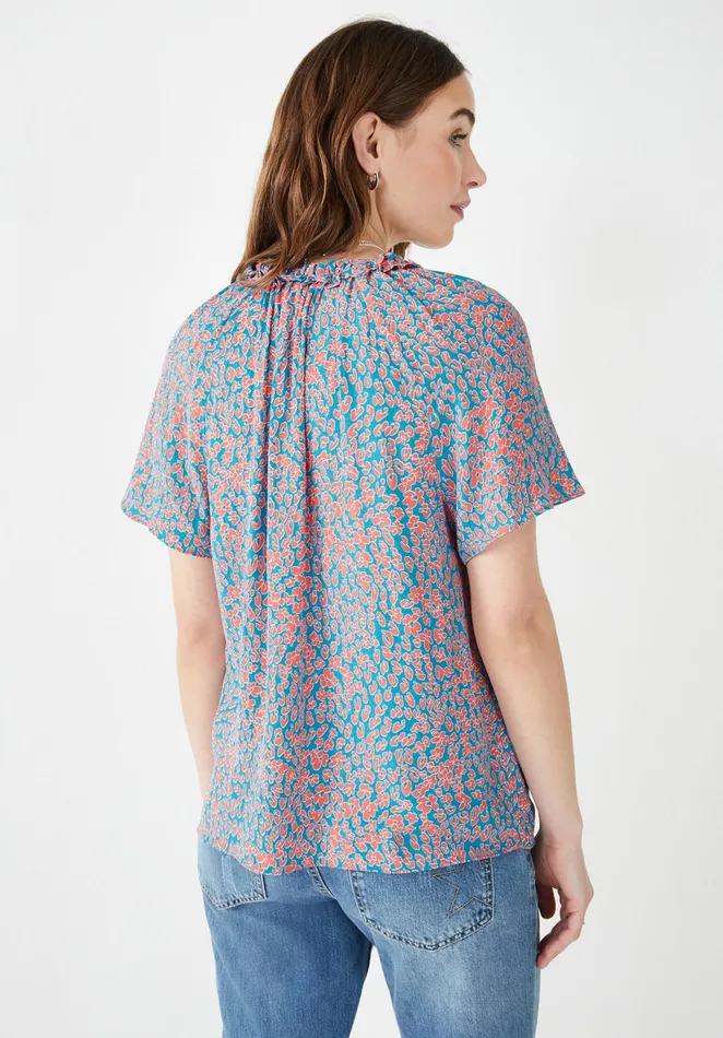 Tops and TShirts Women Hush Poppy Short Sleeved Top Leopard Floral Tealcoral