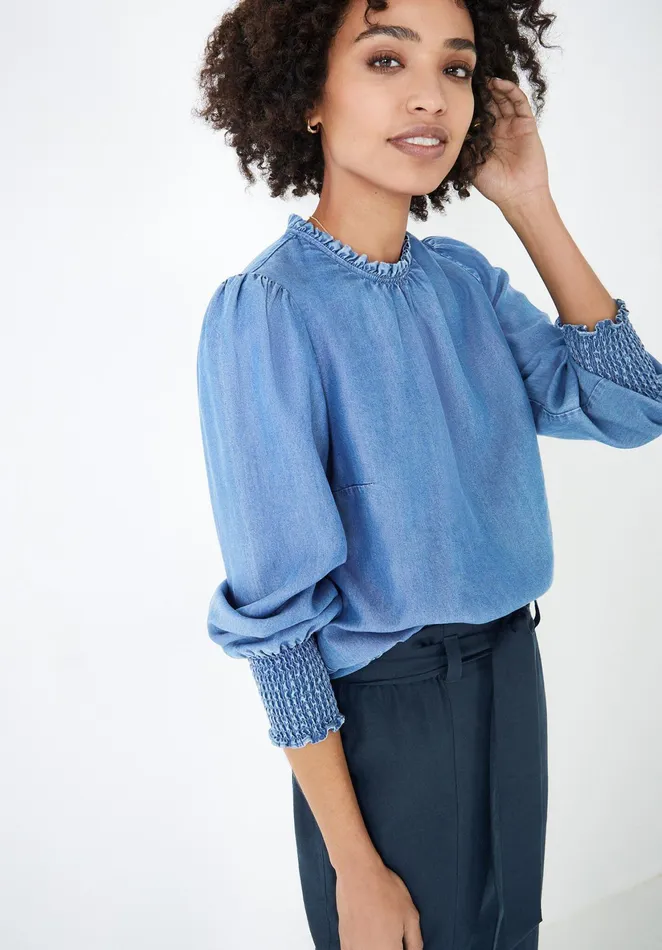 Tops and TShirts Women Hush River Smocked Top Blue Denim