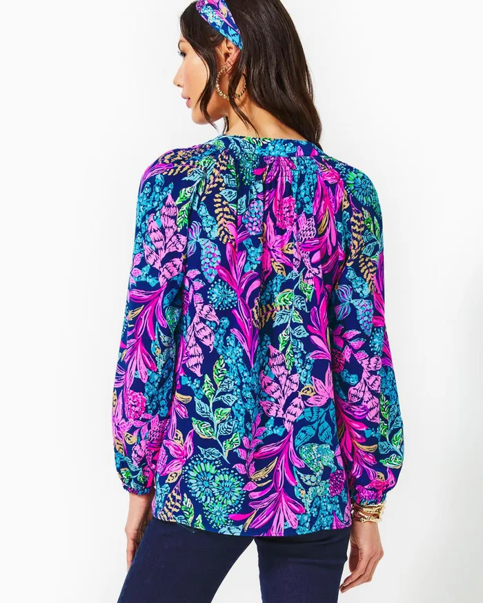 Tops WomenHome and Gifts Lilly Pulitzer Elsa Silk Top Aegean Navy Calypso Coast