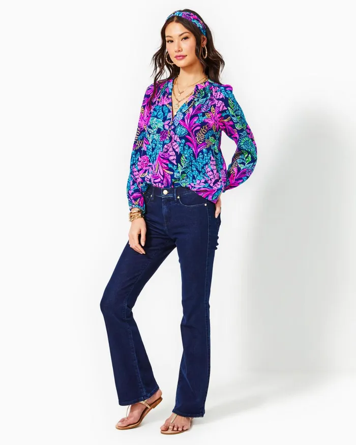 Tops WomenHome and Gifts Lilly Pulitzer Elsa Silk Top Aegean Navy Calypso Coast