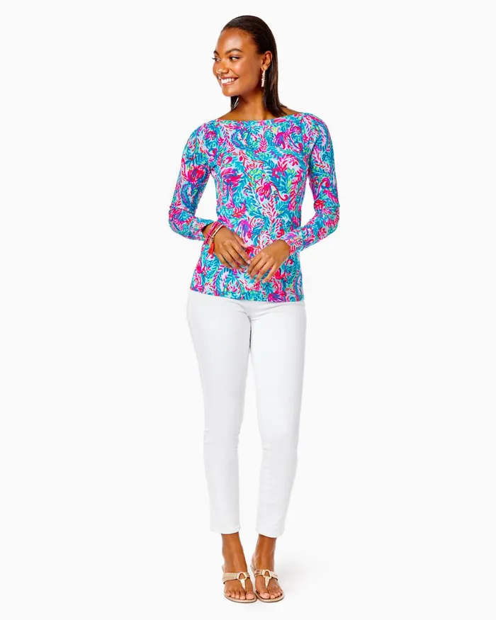 Tops Women Lilly Pulitzer Aleah Top Surf Blue Flim Flam Tops Women Lilly Pulitzer Aleah Top Surf Blue Flim Flam