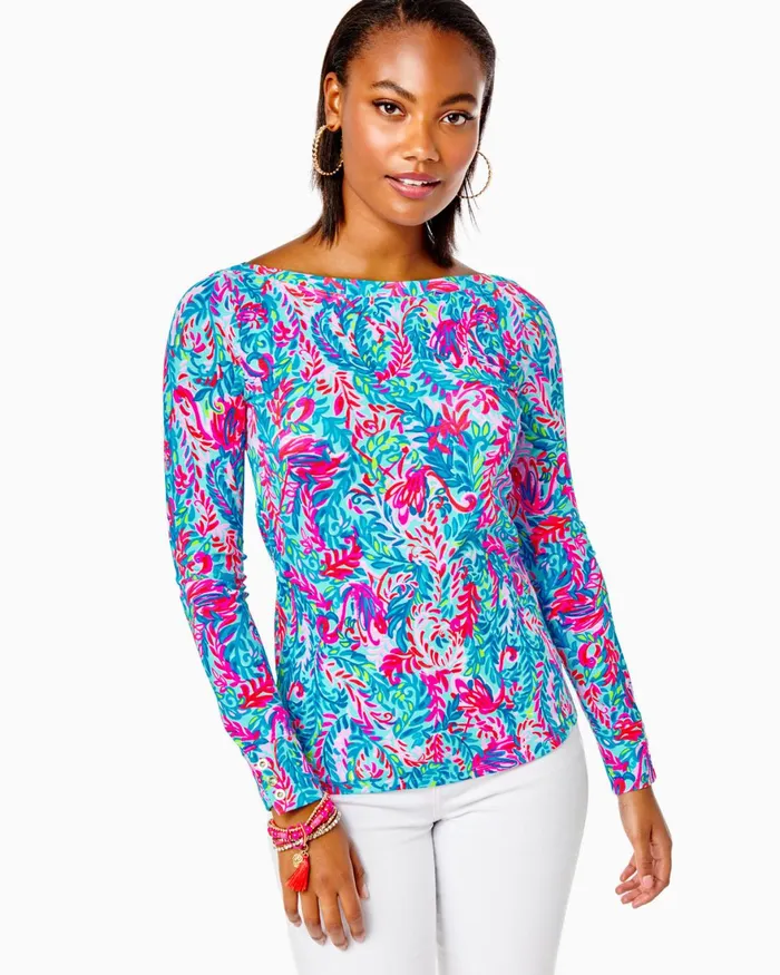 Tops Women Lilly Pulitzer Aleah Top Surf Blue Flim Flam Tops Women Lilly Pulitzer Aleah Top Surf Blue Flim Flam