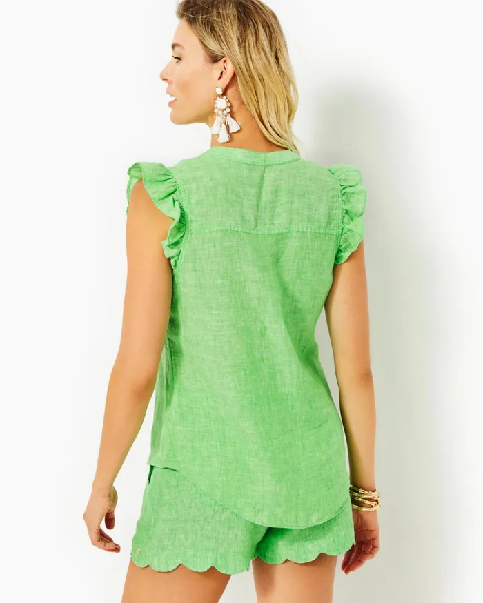 Tops Women Lilly Pulitzer Briette Button Down Top Gecko Green X Resort White