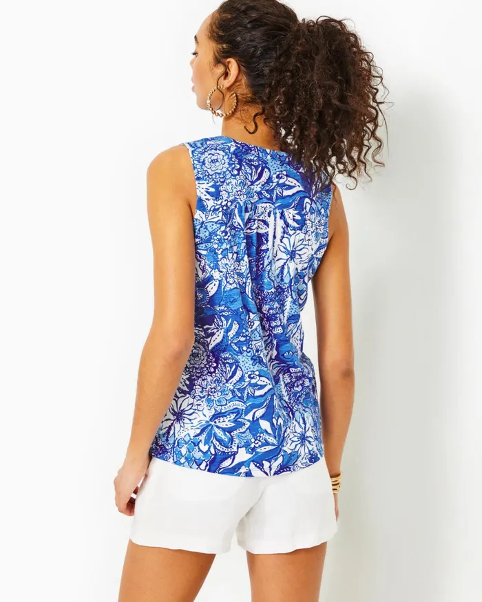 Tops Women Lilly Pulitzer Dev Top Blue Tang Flocking Fabulous
