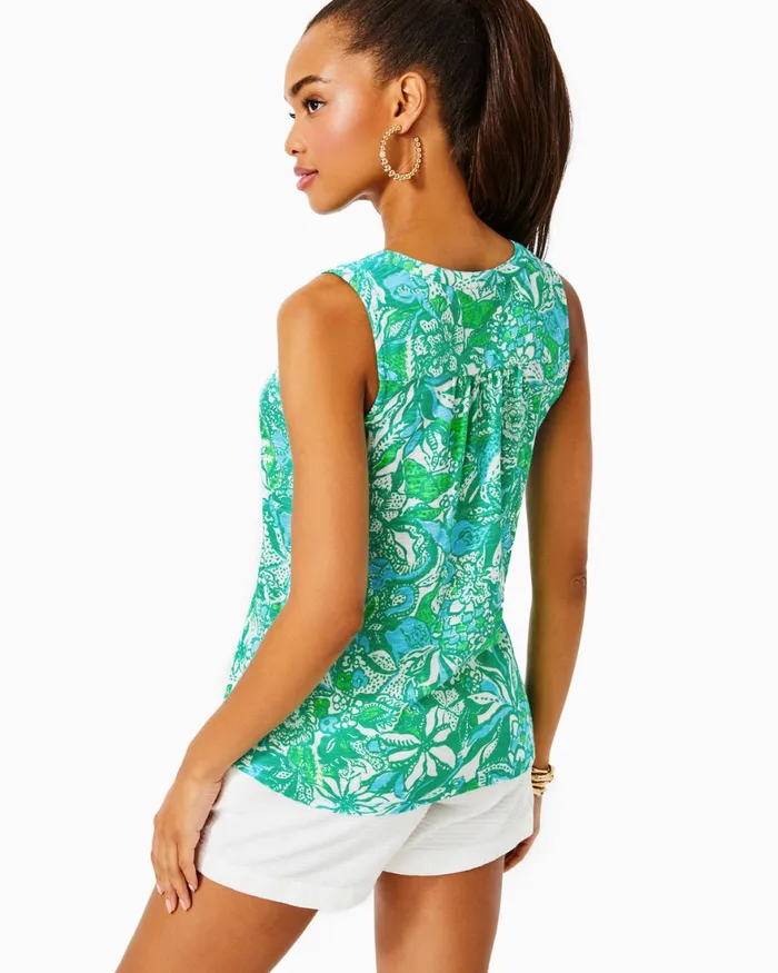 Tops Women Lilly Pulitzer Dev Top Botanical Green Safari Sangria