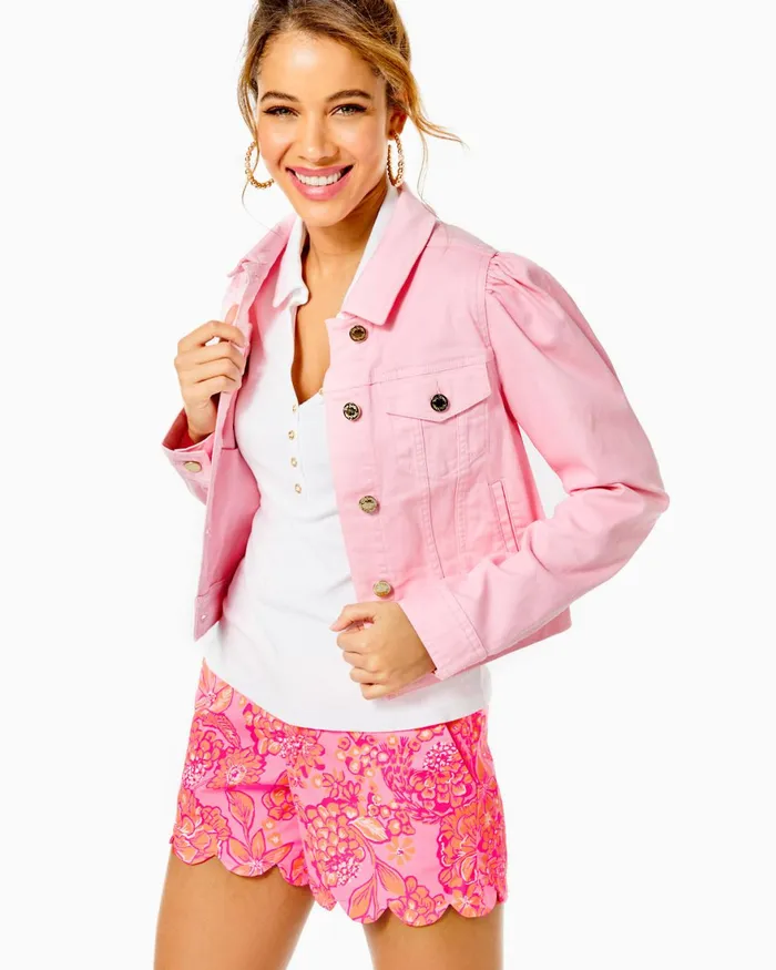 Tops Women Lilly Pulitzer Laylani Denim Jacket Calla Lilly Pink Tops Women Lilly Pulitzer Laylani Denim Jacket Calla Lilly Pink
