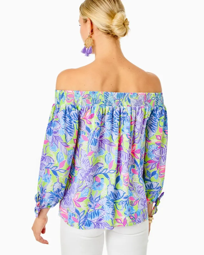 Tops Women Lilly Pulitzer Maryellen OffTheShoulder Top Dew Drop Stay Fly