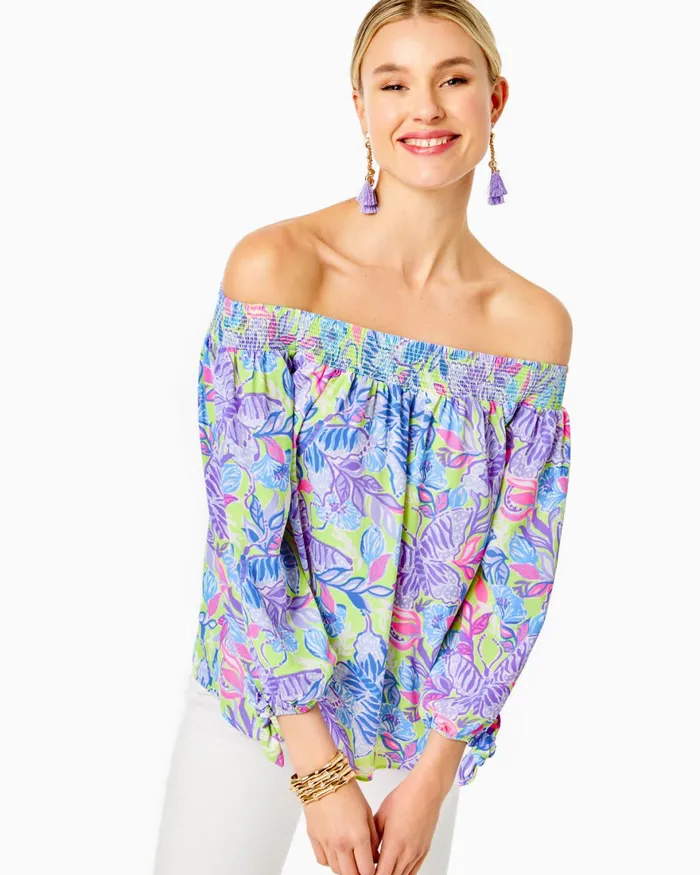 Tops Women Lilly Pulitzer Maryellen OffTheShoulder Top Dew Drop Stay Fly