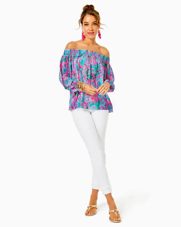 Tops Women Lilly Pulitzer Maryellen OffTheShoulder Top Dew Drop Stay Fly