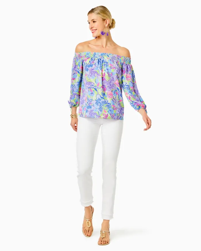 Tops Women Lilly Pulitzer Maryellen OffTheShoulder Top Dew Drop Stay Fly