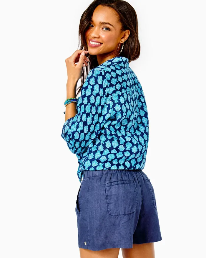 Tops Women Lilly Pulitzer Sea View Button Down Top Turquoise Shore