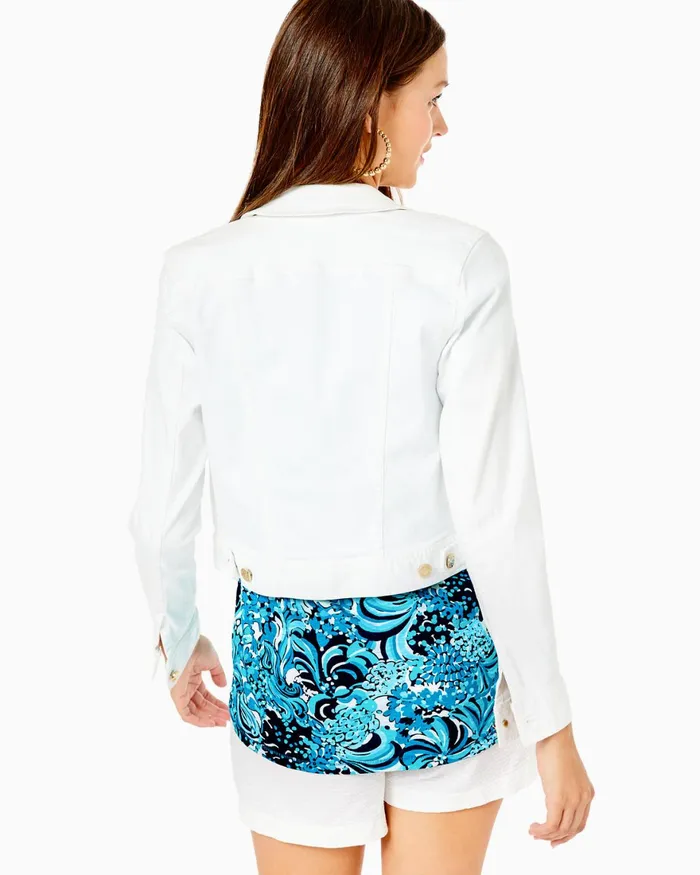 Tops Women Lilly Pulitzer Seaspray Denim Jacket Resort White