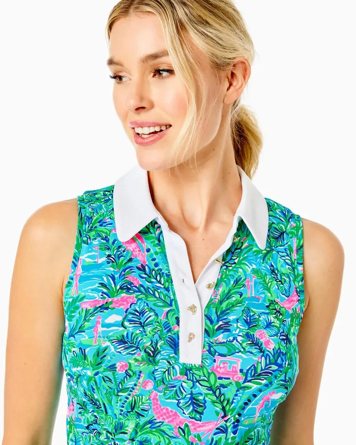 Tops Women Lilly Pulitzer UPF 50 Luxletic Imara Polo Blue Horizon Par Fection