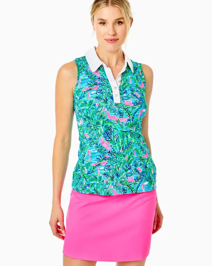 Tops Women Lilly Pulitzer UPF 50 Luxletic Imara Polo Blue Horizon Par Fection
