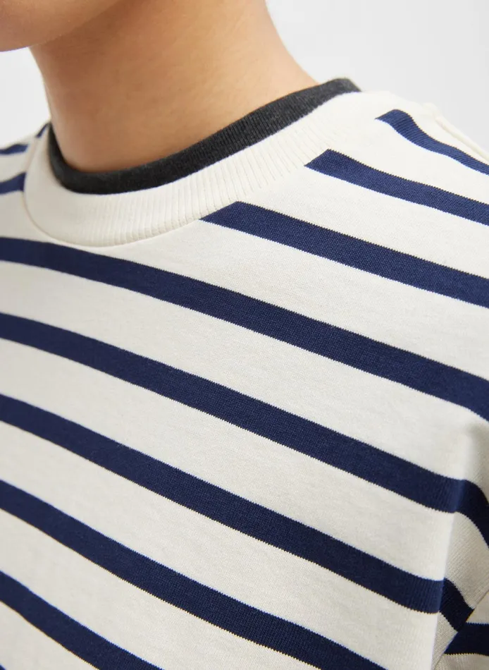 Tops Women Tibi Striped Perfect TShirt Crewneck Unisex Long Sleeve TShirt
