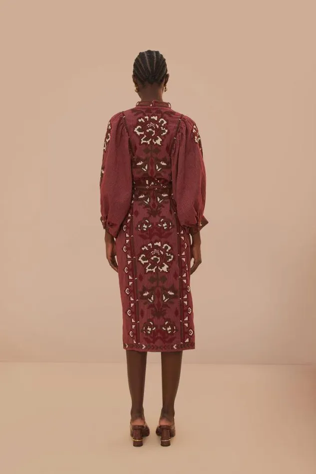 Toucans Scarf Cross Stitch Embroidered Midi Dress Women FARM Rio Midi Dresses