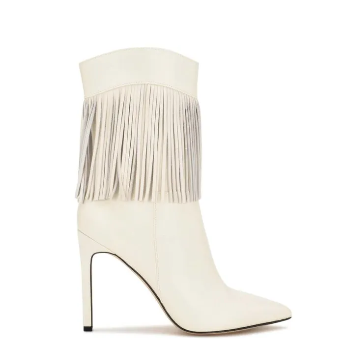 Tries Heeled Fringe Booties Chic Cream Women Nine West Boots and Booties