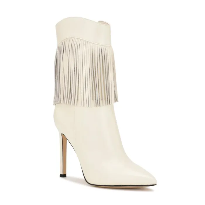 Tries Heeled Fringe Booties Chic Cream Women Nine West Boots and Booties Tries Heeled Fringe Booties Chic Cream Women Nine West Boots and Booties