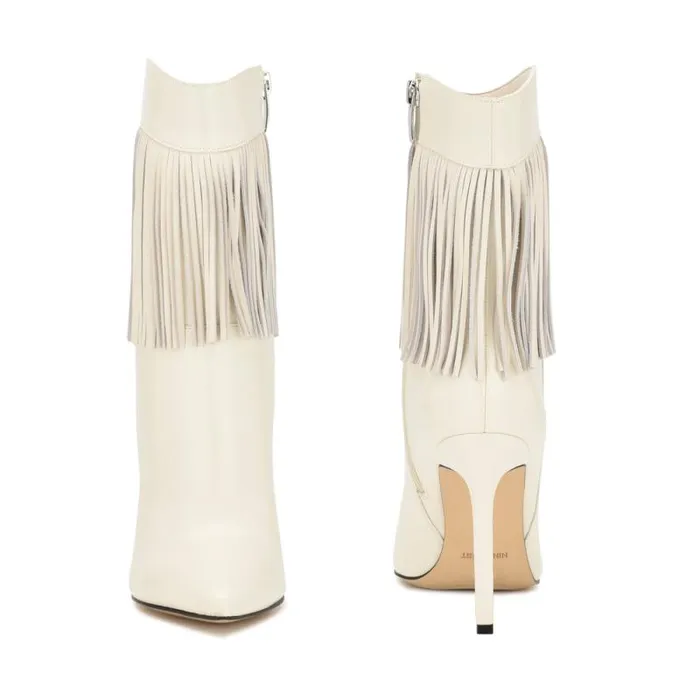 Tries Heeled Fringe Booties Chic Cream Women Nine West Boots and Booties Tries Heeled Fringe Booties Chic Cream Women Nine West Boots and Booties
