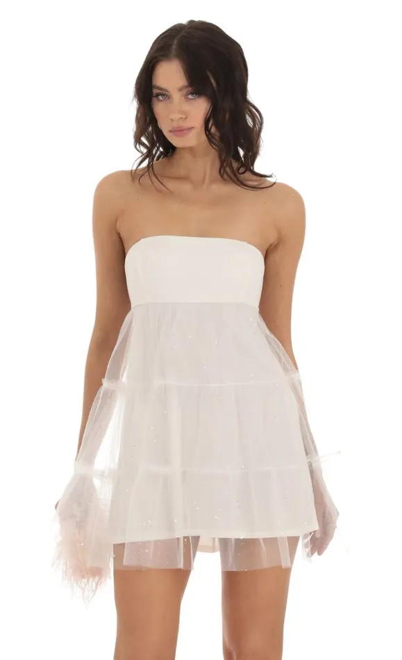 Tulle Shimmer Babydoll Dress White Women LUCY IN THE SKY Mini Dresses Tulle Shimmer Babydoll Dress White Women LUCY IN THE SKY Mini Dresses