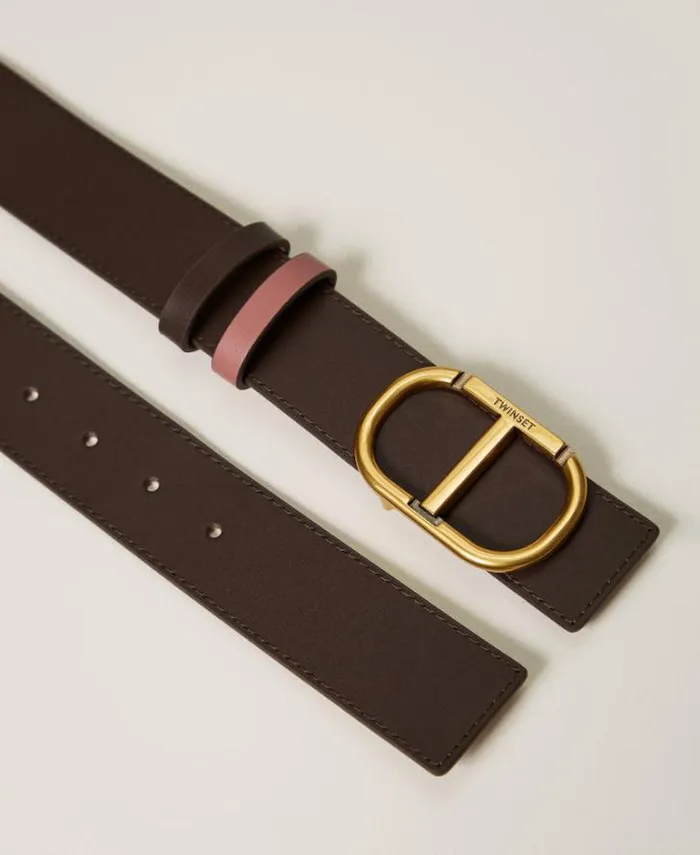 Twinset Belts Reversible Leather Belt With Oval T Twotone Coffee Chocolate Chocolate 8211 Accessories
