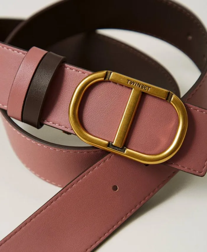 Twinset Belts Reversible Leather Belt With Oval T Twotone Coffee Chocolate Chocolate 8211 Accessories