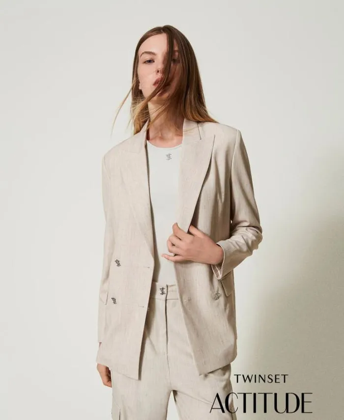 Twinset Blazers MYFO Blazer With Embroidery Melange Dull Gold 8211 Clothing