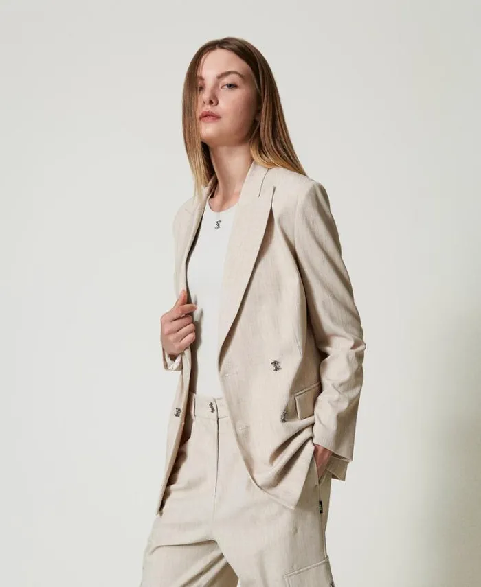 Twinset Blazers MYFO Blazer With Embroidery Melange Dull Gold 8211 Clothing