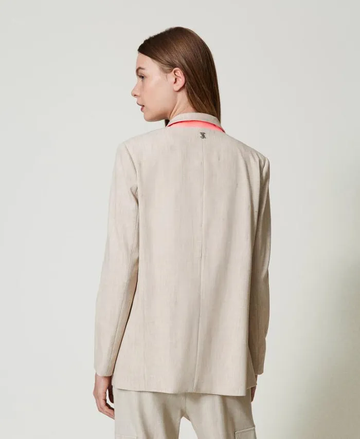 Twinset Blazers MYFO Blazer With Embroidery Melange Dull Gold 8211 Clothing