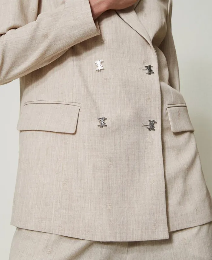 Twinset Blazers MYFO Blazer With Embroidery Melange Dull Gold 8211 Clothing