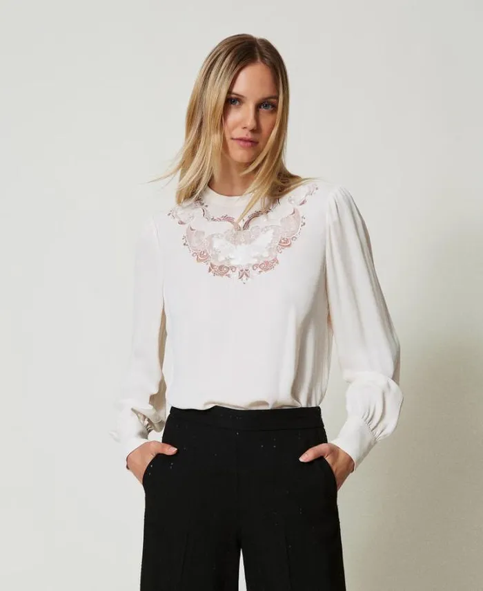 Twinset Blouses And Shirts Crpe Blouse With Floral Embroidery White Cream 8211 Clothing Twinset Blouses And Shirts Crpe Blouse With Floral Embroidery White Cream 8211 Clothing