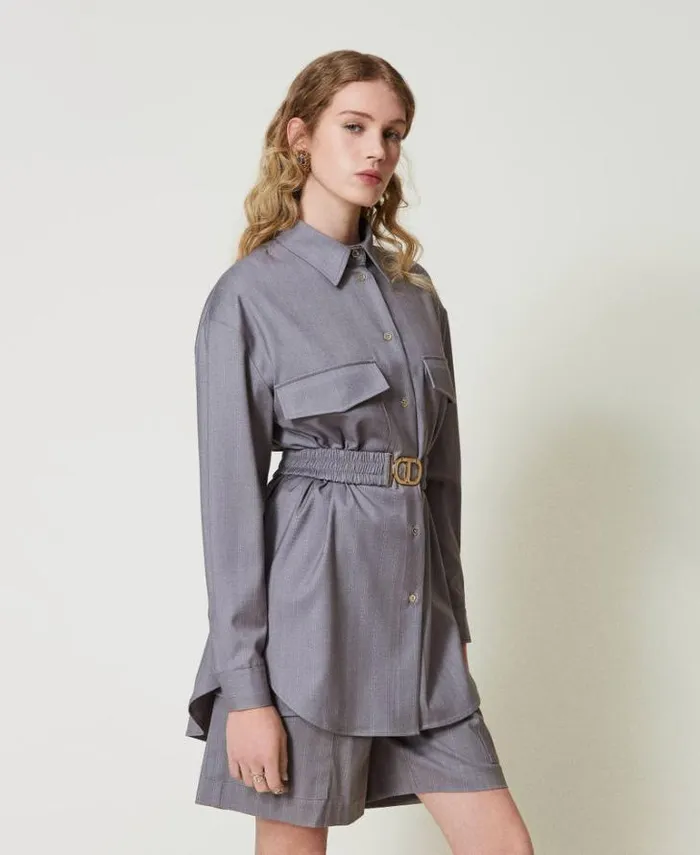Twinset Blouses And Shirts Maxi Pinstripe Shirt With Belt Snow Pinstripe Melange Grey 8211 Clothing Twinset Blouses And Shirts Maxi Pinstripe Shirt With Belt Snow Pinstripe Melange Grey 8211 Clothing