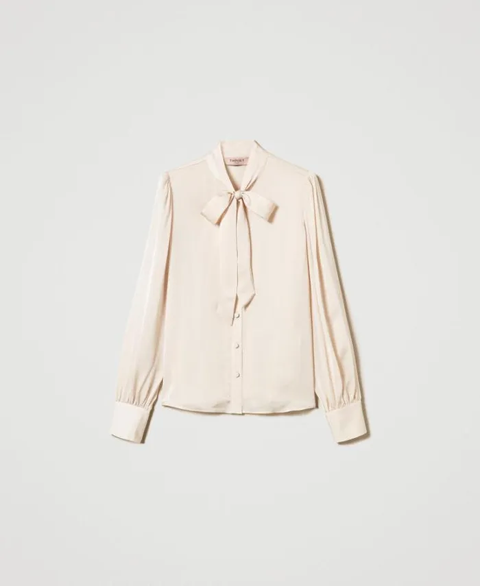 Twinset Blouses And Shirts Satin Shirt With Bow Old White 8211 Clothing