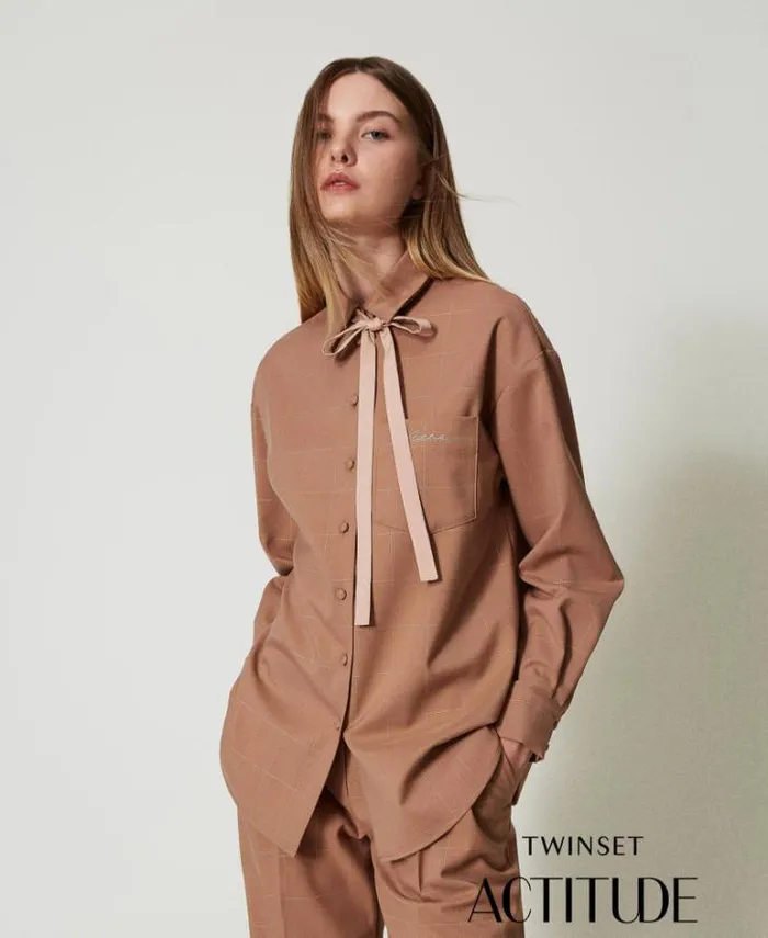 Twinset Blouses And Shirts Shirt With Lurex Check Pattern Beaver Brown 8211 Clothing