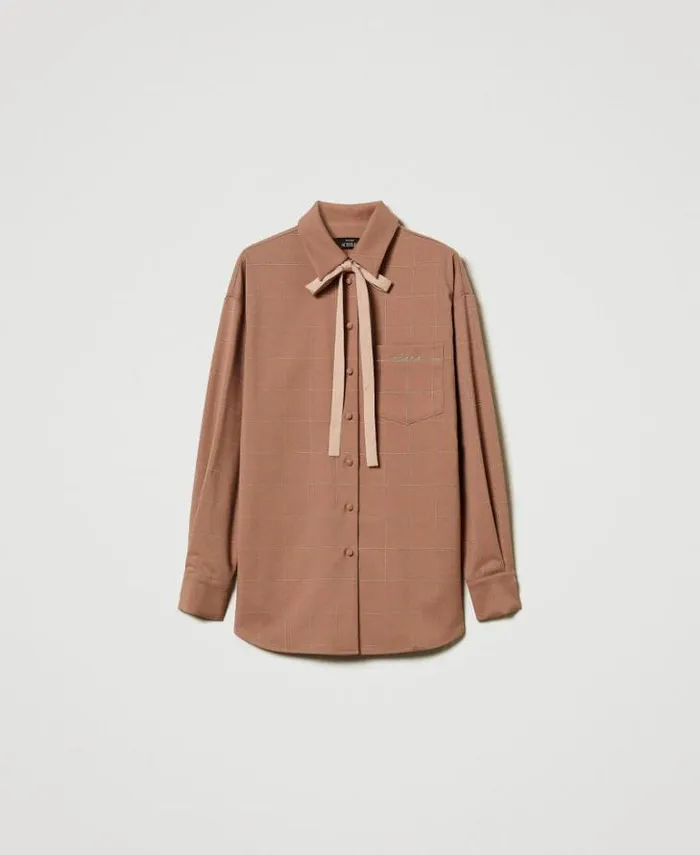 Twinset Blouses And Shirts Shirt With Lurex Check Pattern Beaver Brown 8211 Clothing