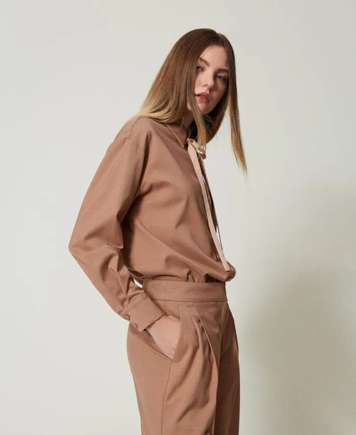 Twinset Blouses And Shirts Shirt With Lurex Check Pattern Beaver Brown 8211 Clothing
