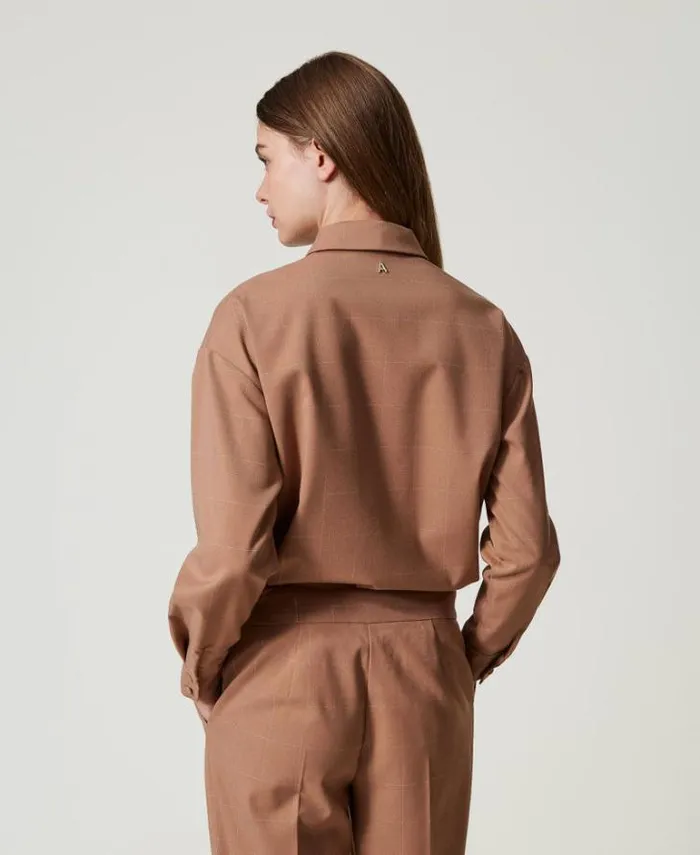 Twinset Blouses And Shirts Shirt With Lurex Check Pattern Beaver Brown 8211 Clothing