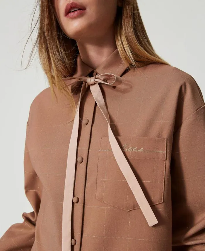 Twinset Blouses And Shirts Shirt With Lurex Check Pattern Beaver Brown 8211 Clothing