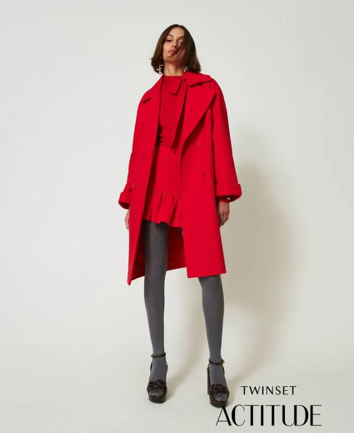 Twinset Coats And Trench Coats Doublebreasted Wool Cloth Coat Fiery Red 8211 Clothing